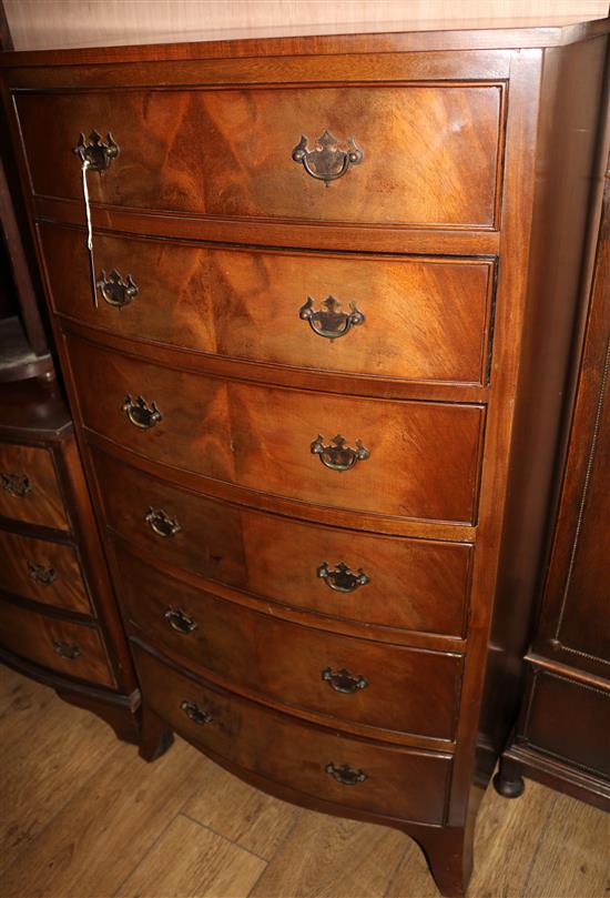 A mahogany bowfront pillar chest, W.64cm